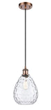 516-1P-AC-G372 Cord Hung 8" Antique Copper Mini Pendant - Clear Large Waverly Glass - LED Bulb - Dimmensions: 8 x 8 x 12<br>Minimum Height : 15.75<br>Maximum Height : 131.75 - Sloped Ceiling Compatible: Yes