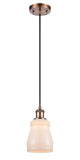 516-1P-AC-G391 Cord Hung 4.5" Antique Copper Mini Pendant - White Ellery Glass - LED Bulb - Dimmensions: 4.5 x 4.5 x 8<br>Minimum Height : 12.75<br>Maximum Height : 130.75 - Sloped Ceiling Compatible: Yes
