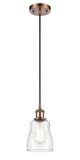 516-1P-AC-G392 Cord Hung 4.5" Antique Copper Mini Pendant - Clear Ellery Glass - LED Bulb - Dimmensions: 4.5 x 4.5 x 8<br>Minimum Height : 12.75<br>Maximum Height : 130.75 - Sloped Ceiling Compatible: Yes