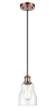 516-1P-AC-G394 Cord Hung 4.5" Antique Copper Mini Pendant - Seedy Ellery Glass - LED Bulb - Dimmensions: 4.5 x 4.5 x 8<br>Minimum Height : 12.75<br>Maximum Height : 130.75 - Sloped Ceiling Compatible: Yes