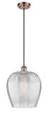 516-1P-AC-G462-12 Cord Hung 11.75" Antique Copper Mini Pendant - Clear Norfolk Glass - LED Bulb - Dimmensions: 11.75 x 11.75 x 16.125<br>Minimum Height : 19.125<br>Maximum Height : 136.125 - Sloped Ceiling Compatible: Yes