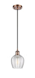 516-1P-AC-G462-6 Cord Hung 5.75" Antique Copper Mini Pendant - Clear Norfolk Glass - LED Bulb - Dimmensions: 5.75 x 5.75 x 10.5<br>Minimum Height : 13.5<br>Maximum Height : 130.5 - Sloped Ceiling Compatible: Yes