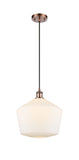 516-1P-AC-G651-12 Cord Hung 12" Antique Copper Mini Pendant - Cased Matte White Cindyrella 12" Glass - LED Bulb - Dimmensions: 12 x 12 x 13.5<br>Minimum Height : 16.5<br>Maximum Height : 133.5 - Sloped Ceiling Compatible: Yes