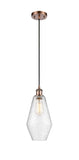516-1P-AC-G654-7 Cord Hung 7" Antique Copper Mini Pendant - Seedy Cindyrella 7" Glass - LED Bulb - Dimmensions: 7 x 7 x 14.5<br>Minimum Height : 17.5<br>Maximum Height : 134.5 - Sloped Ceiling Compatible: Yes