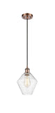 516-1P-AC-G654-8 Cord Hung 8" Antique Copper Mini Pendant - Seedy Cindyrella 8" Glass - LED Bulb - Dimmensions: 8 x 8 x 11<br>Minimum Height : 14<br>Maximum Height : 131 - Sloped Ceiling Compatible: Yes