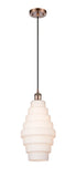 Cord Hung 8.25" Antique Copper Mini Pendant - White Cascade Glass - LED Bulb