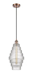Cord Hung 8.25" Antique Copper Mini Pendant - Clear Cascade Glass - LED Bulb
