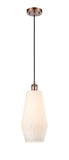 Cord Hung 7" Antique Copper Mini Pendant - White Windham Glass - LED Bulb