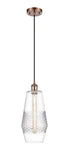 Cord Hung 7" Antique Copper Mini Pendant - Clear Windham Glass - LED Bulb