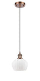 Cord Hung 6.5" Antique Copper Mini Pendant - Matte White Fenton Glass LED