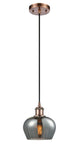 Cord Hung 6.5" Antique Copper Mini Pendant - Plated Smoke Fenton Glass LED