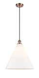 1-Light 16" Antique Copper Pendant - Matte White Cased Ballston Cone Glass LED
