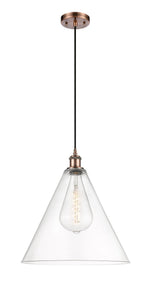 1-Light 16" Antique Copper Pendant - Cased Matte White Ballston Cone Glass LED