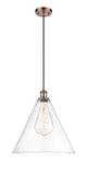 1-Light 16" Antique Copper Pendant - Cased Matte White Ballston Cone Glass LED