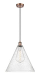 1-Light 16" Antique Copper Pendant - Seedy Ballston Cone Glass LED
