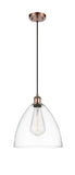 516-1P-AC-GBD-122 Cord Hung 12" Antique Copper Mini Pendant - Matte White Ballston Dome Glass - LED Bulb - Dimmensions: 12 x 12 x 14.75<br>Minimum Height : 17.75<br>Maximum Height : 134.75 - Sloped Ceiling Compatible: Yes