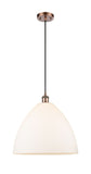 516-1P-AC-GBD-161 1-Light 16" Antique Copper Pendant - Matte White Ballston Dome Glass - LED Bulb - Dimmensions: 16 x 16 x 18.75<br>Minimum Height : 21.75<br>Maximum Height : 138.75 - Sloped Ceiling Compatible: Yes