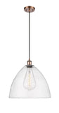 516-1P-AC-GBD-164 1-Light 16" Antique Copper Pendant - Seedy Ballston Dome Glass - LED Bulb - Dimmensions: 16 x 16 x 18.75<br>Minimum Height : 21.75<br>Maximum Height : 138.75 - Sloped Ceiling Compatible: Yes