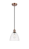 516-1P-AC-GBD-752 Cord Hung 7.5" Antique Copper Mini Pendant - Clear Ballston Dome Glass - LED Bulb - Dimmensions: 7.5 x 7.5 x 11.25<br>Minimum Height : 14.25<br>Maximum Height : 131.25 - Sloped Ceiling Compatible: Yes