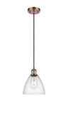 516-1P-AC-GBD-754 Cord Hung 7.5" Antique Copper Mini Pendant - Seedy Ballston Dome Glass - LED Bulb - Dimmensions: 7.5 x 7.5 x 11.25<br>Minimum Height : 14.25<br>Maximum Height : 131.25 - Sloped Ceiling Compatible: Yes