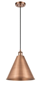 Cord Hung 16" Antique Copper Mini Pendant - Matte Black Ballston Cone Shade - LED Bulb Included