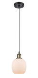 516-1P-BAB-G101 Cord Hung 6" Black Antique Brass Mini Pendant - Matte White Belfast Glass - LED Bulb - Dimmensions: 6 x 6 x 9<br>Minimum Height : 12.75<br>Maximum Height : 130.75 - Sloped Ceiling Compatible: Yes