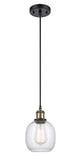 516-1P-BAB-G104 Cord Hung 6" Black Antique Brass Mini Pendant - Seedy Belfast Glass - LED Bulb - Dimmensions: 6 x 6 x 9<br>Minimum Height : 12.75<br>Maximum Height : 130.75 - Sloped Ceiling Compatible: Yes