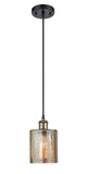 516-1P-BAB-G116 Cord Hung 5" Black Antique Brass Mini Pendant - Mercury Cobbleskill Glass - LED Bulb - Dimmensions: 5 x 5 x 8<br>Minimum Height : 12.75<br>Maximum Height : 130.75 - Sloped Ceiling Compatible: Yes