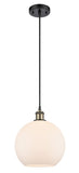 516-1P-BAB-G121-10 Cord Hung 10" Black Antique Brass Mini Pendant - Cased Matte White Large Athens Glass - LED Bulb - Dimmensions: 10 x 10 x 13<br>Minimum Height : 15.75<br>Maximum Height : 133.75 - Sloped Ceiling Compatible: Yes