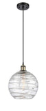 516-1P-BAB-G1213-10 Cord Hung 10" Black Antique Brass Mini Pendant - Clear Athens Deco Swirl 8" Glass - LED Bulb - Dimmensions: 10 x 10 x 13<br>Minimum Height : 15.75<br>Maximum Height : 133.75 - Sloped Ceiling Compatible: Yes