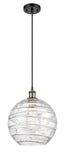 516-1P-BAB-G1213-12 Cord Hung 12" Black Antique Brass Mini Pendant - Clear Athens Deco Swirl 12" Glass - LED Bulb - Dimmensions: 12 x 12 x 15<br>Minimum Height : 17.75<br>Maximum Height : 133.75 - Sloped Ceiling Compatible: Yes