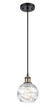 516-1P-BAB-G1213-6 Cord Hung 6" Black Antique Brass Mini Pendant - Clear Athens Deco Swirl 8" Glass - LED Bulb - Dimmensions: 6 x 6 x 8<br>Minimum Height : 13.75<br>Maximum Height : 131.75 - Sloped Ceiling Compatible: Yes