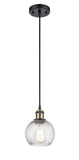 516-1P-BAB-G1214-6 Cord Hung 6" Black Antique Brass Mini Pendant - Clear Athens Twisted Swirl 6" Glass - LED Bulb - Dimmensions: 6 x 6 x 8<br>Minimum Height : 13.75<br>Maximum Height : 131.75 - Sloped Ceiling Compatible: Yes