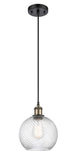 516-1P-BAB-G1214-8 Cord Hung 8" Black Antique Brass Mini Pendant - Clear Athens Twisted Swirl 8" Glass - LED Bulb - Dimmensions: 8 x 8 x 10<br>Minimum Height : 13.75<br>Maximum Height : 131.75 - Sloped Ceiling Compatible: Yes