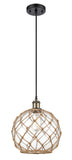 516-1P-BAB-G122-10RB Cord Hung 10" Black Antique Brass Mini Pendant - Clear Large Farmhouse Glass with Brown Rope Glass - LED Bulb - Dimmensions: 10 x 10 x 13<br>Minimum Height : 15.75<br>Maximum Height : 133.75 - Sloped Ceiling Compatible: Yes