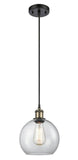 516-1P-BAB-G122-8 Cord Hung 8" Black Antique Brass Mini Pendant - Clear Athens Glass - LED Bulb - Dimmensions: 8 x 8 x 10<br>Minimum Height : 13.75<br>Maximum Height : 131.75 - Sloped Ceiling Compatible: Yes