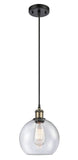 516-1P-BAB-G124-8 Cord Hung 8" Black Antique Brass Mini Pendant - Seedy Athens Glass - LED Bulb - Dimmensions: 8 x 8 x 10<br>Minimum Height : 13.75<br>Maximum Height : 131.75 - Sloped Ceiling Compatible: Yes