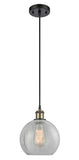 516-1P-BAB-G125-8 Cord Hung 8" Black Antique Brass Mini Pendant - Clear Crackle Athens Glass - LED Bulb - Dimmensions: 8 x 8 x 10<br>Minimum Height : 13.75<br>Maximum Height : 131.75 - Sloped Ceiling Compatible: Yes