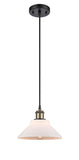 516-1P-BAB-G131 Cord Hung 8.375" Black Antique Brass Mini Pendant - Matte White Orwell Glass - LED Bulb - Dimmensions: 8.375 x 8.375 x 6.5<br>Minimum Height : 10.75<br>Maximum Height : 128.75 - Sloped Ceiling Compatible: Yes