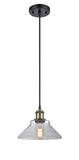 516-1P-BAB-G132 Cord Hung 8.375" Black Antique Brass Mini Pendant - Clear Orwell Glass - LED Bulb - Dimmensions: 8.375 x 8.375 x 6.5<br>Minimum Height : 10.75<br>Maximum Height : 128.75 - Sloped Ceiling Compatible: Yes