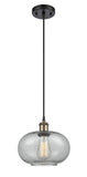 516-1P-BAB-G247 Cord Hung 9.5" Black Antique Brass Mini Pendant - Charcoal Gorham Glass - LED Bulb - Dimmensions: 9.5 x 9.5 x 11<br>Minimum Height : 13.75<br>Maximum Height : 131.75 - Sloped Ceiling Compatible: Yes