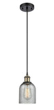 516-1P-BAB-G257 Cord Hung 5" Black Antique Brass Mini Pendant - Charcoal Caledonia Glass - LED Bulb - Dimmensions: 5 x 5 x 10<br>Minimum Height : 12.75<br>Maximum Height : 130.75 - Sloped Ceiling Compatible: Yes