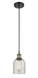 516-1P-BAB-G259 Cord Hung 5" Black Antique Brass Mini Pendant - Mica Caledonia Glass - LED Bulb - Dimmensions: 5 x 5 x 10<br>Minimum Height : 12.75<br>Maximum Height : 130.75 - Sloped Ceiling Compatible: Yes