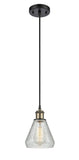 516-1P-BAB-G275 Cord Hung 6" Black Antique Brass Mini Pendant - Clear Crackle Conesus Glass - LED Bulb - Dimmensions: 6 x 6 x 10<br>Minimum Height : 13.75<br>Maximum Height : 131.75 - Sloped Ceiling Compatible: Yes
