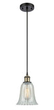 516-1P-BAB-G2811 Cord Hung 6.25" Black Antique Brass Mini Pendant - Mouchette Hanover Glass - LED Bulb - Dimmensions: 6.25 x 6.25 x 12<br>Minimum Height : 14.75<br>Maximum Height : 132.75 - Sloped Ceiling Compatible: Yes