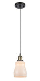 516-1P-BAB-G391 Cord Hung 4.5" Black Antique Brass Mini Pendant - White Ellery Glass - LED Bulb - Dimmensions: 4.5 x 4.5 x 8<br>Minimum Height : 12.75<br>Maximum Height : 130.75 - Sloped Ceiling Compatible: Yes