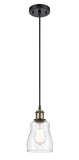 516-1P-BAB-G392 Cord Hung 4.5" Black Antique Brass Mini Pendant - Clear Ellery Glass - LED Bulb - Dimmensions: 4.5 x 4.5 x 8<br>Minimum Height : 12.75<br>Maximum Height : 130.75 - Sloped Ceiling Compatible: Yes