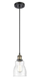516-1P-BAB-G394 Cord Hung 4.5" Black Antique Brass Mini Pendant - Seedy Ellery Glass - LED Bulb - Dimmensions: 4.5 x 4.5 x 8<br>Minimum Height : 12.75<br>Maximum Height : 130.75 - Sloped Ceiling Compatible: Yes