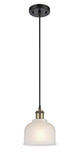 516-1P-BAB-G411 Cord Hung 5.5" Black Antique Brass Mini Pendant - White Dayton Glass - LED Bulb - Dimmensions: 5.5 x 5.5 x 8.5<br>Minimum Height : 12.75<br>Maximum Height : 130.75 - Sloped Ceiling Compatible: Yes