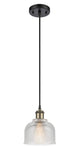 516-1P-BAB-G412 Cord Hung 5.5" Black Antique Brass Mini Pendant - Clear Dayton Glass - LED Bulb - Dimmensions: 5.5 x 5.5 x 8.5<br>Minimum Height : 12.75<br>Maximum Height : 130.75 - Sloped Ceiling Compatible: Yes